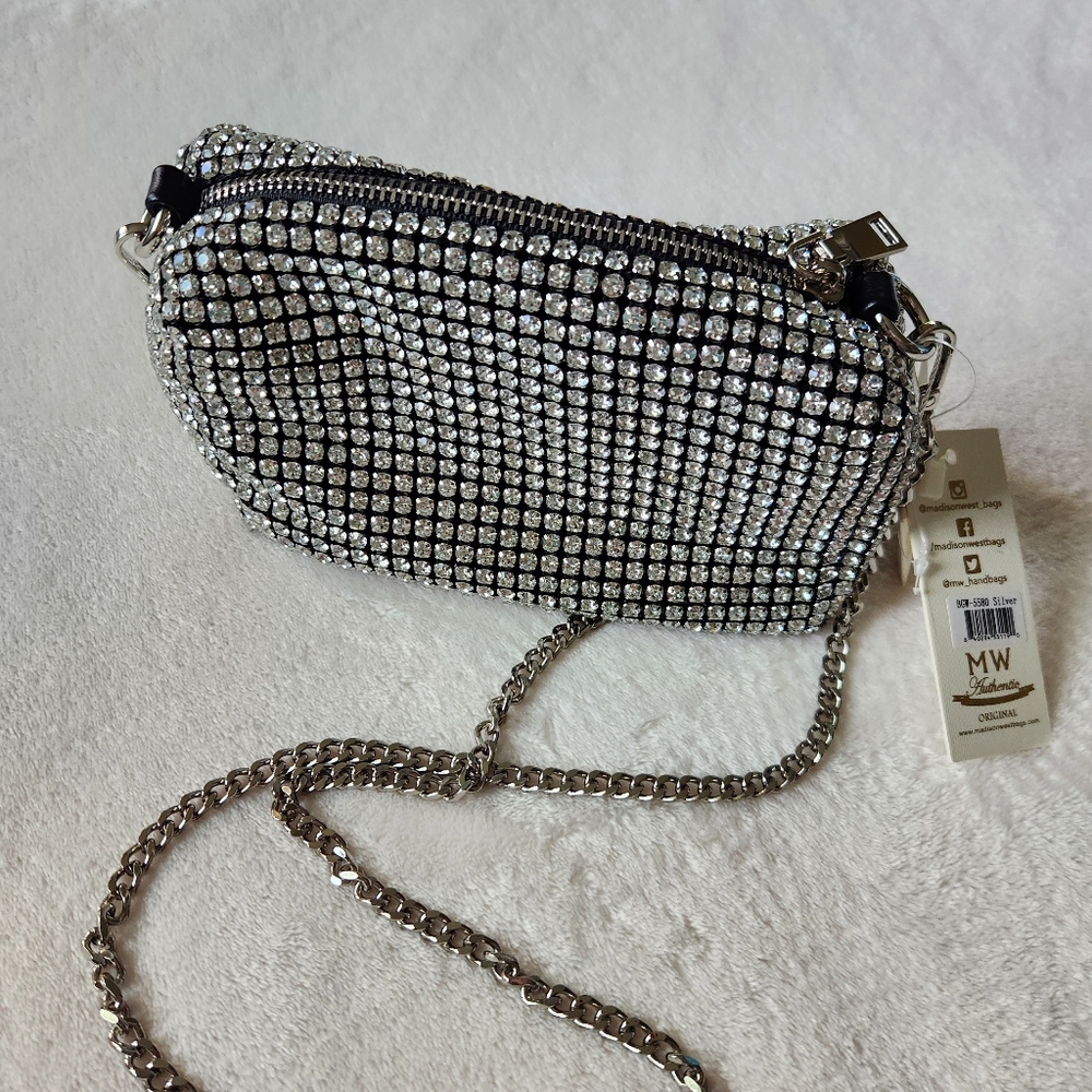 NEW! Madison West Silver Rhinestone Women Bag - Picture 6 of 10